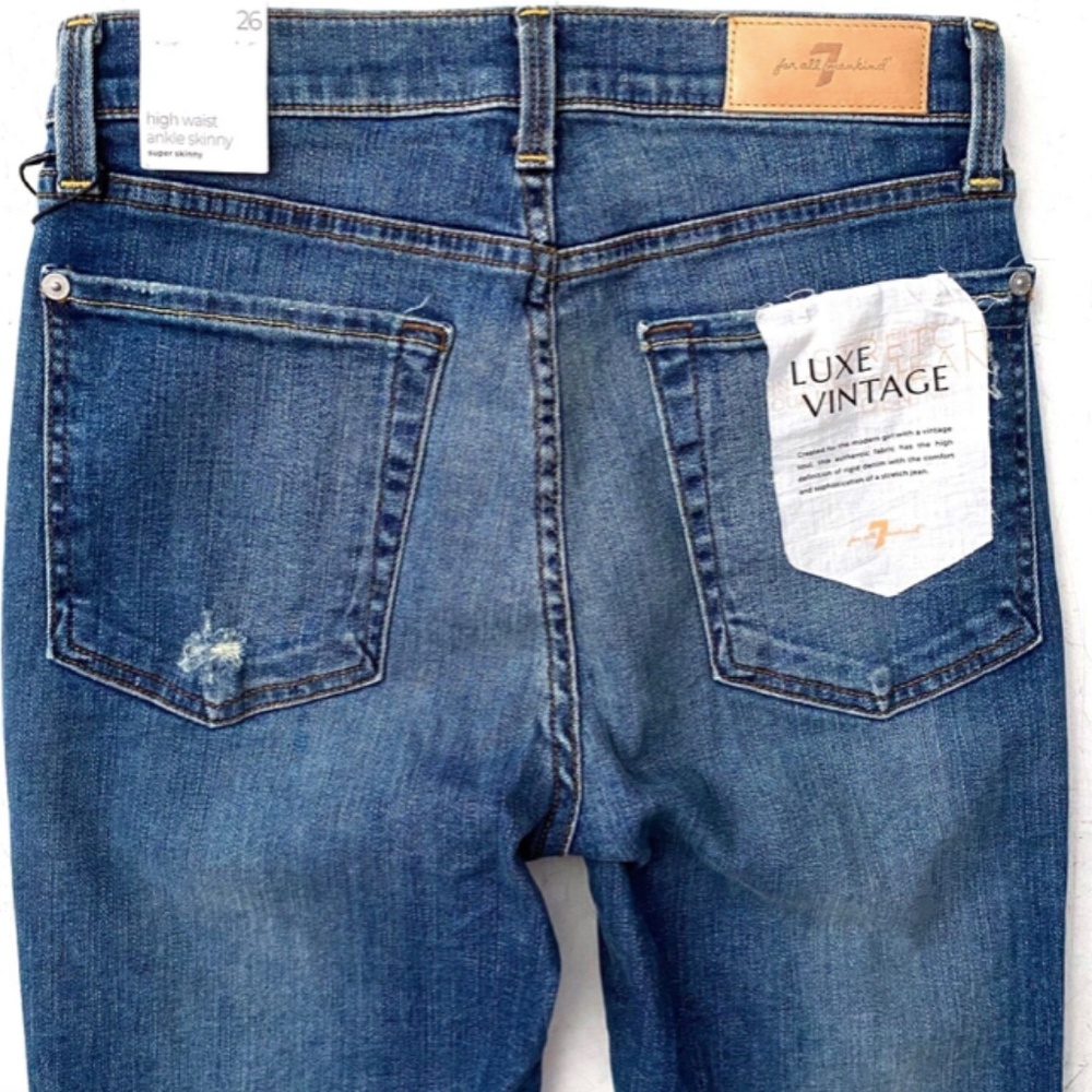 7 For All Mankind Luxe Vintage Distressed High Waist Ankle Super Skinny Jeans 26